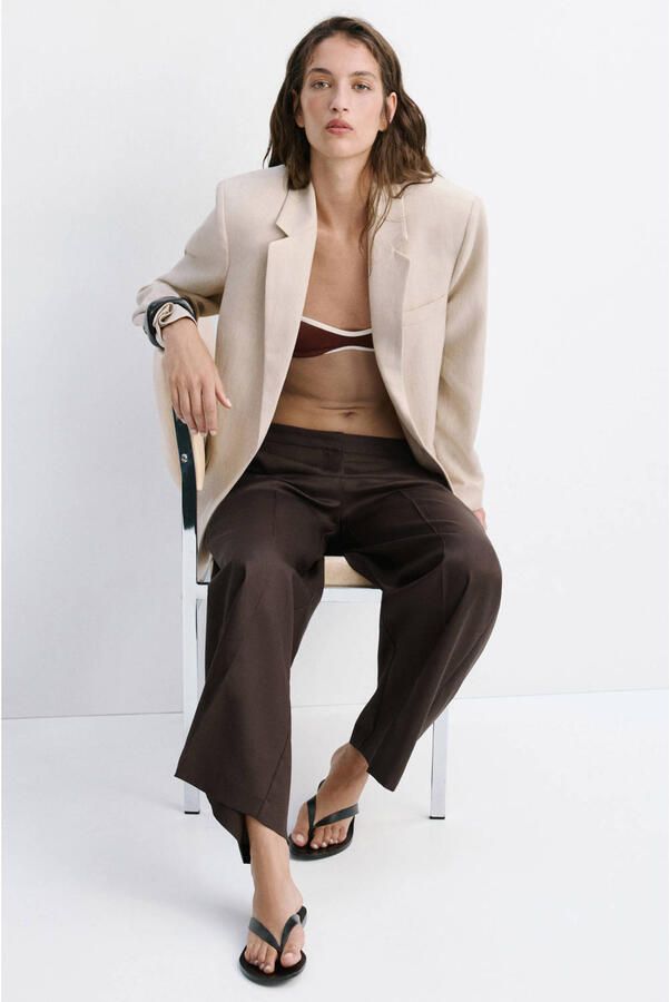 Mango regular waist wide leg broek donkerbruin - Foto 3