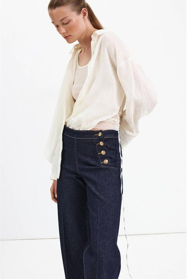 Mango regular waist wide leg jeans donkerblauw