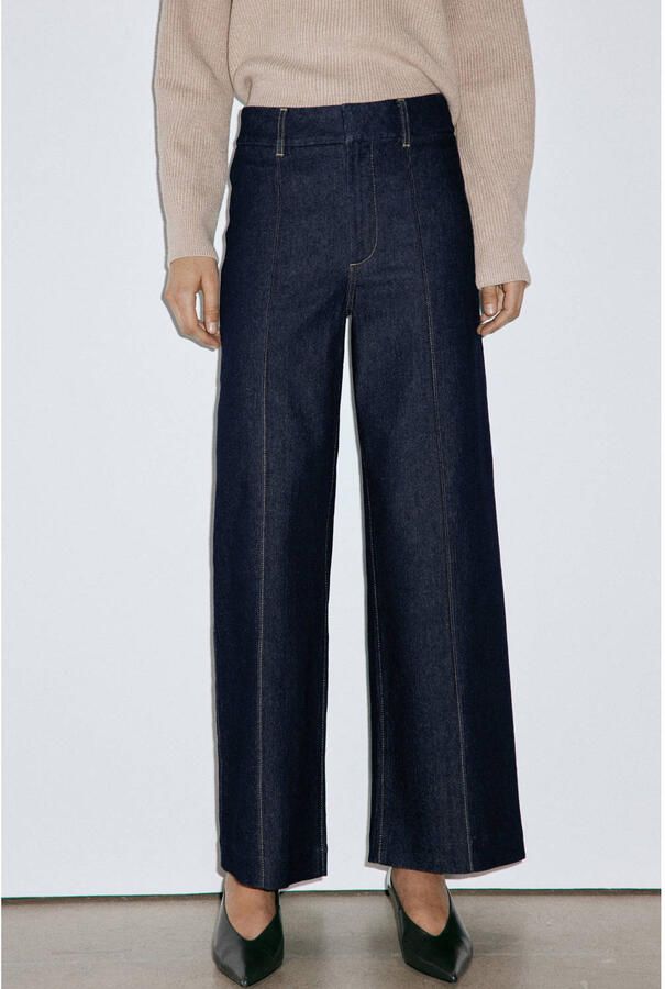 Mango regular waist wide leg jeans donkerblauw