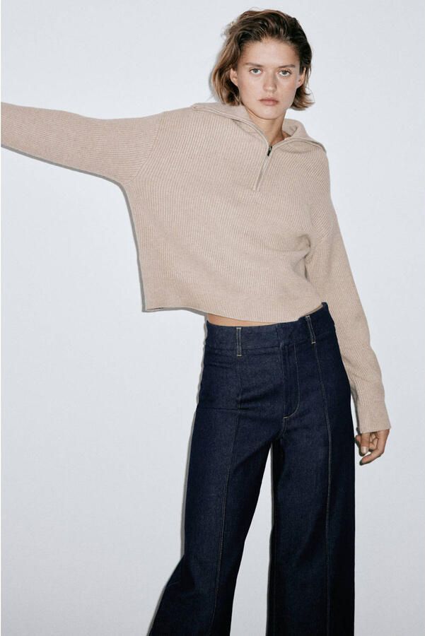 Mango regular waist wide leg jeans donkerblauw - Foto 3
