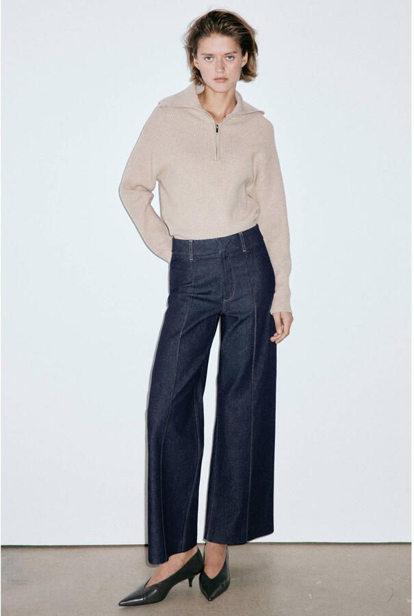 Mango regular waist wide leg jeans donkerblauw - Foto 2