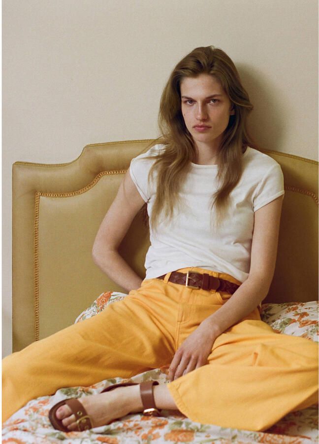 Mango regular waist wide leg jeans oranje - Foto 2