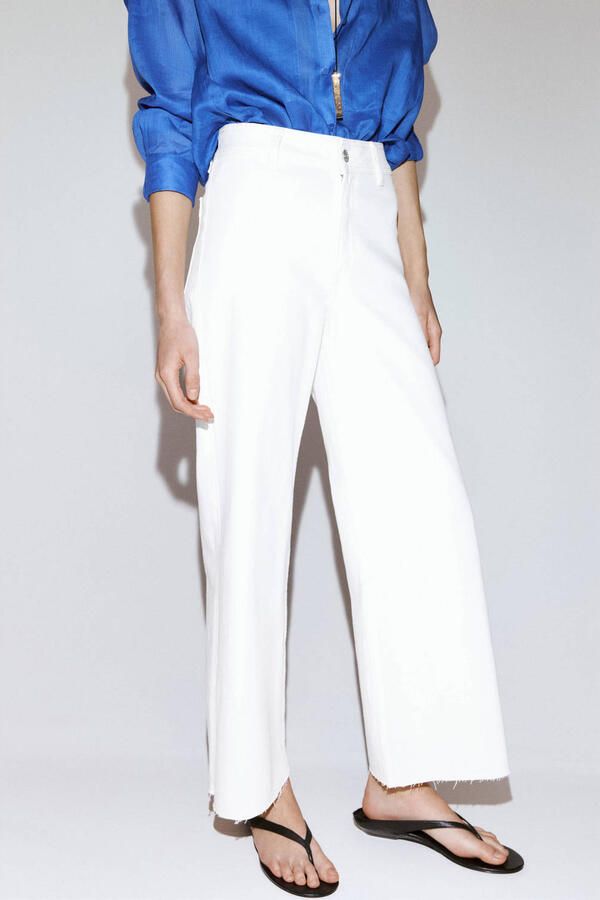 Mango regular waist wide leg jeans wit