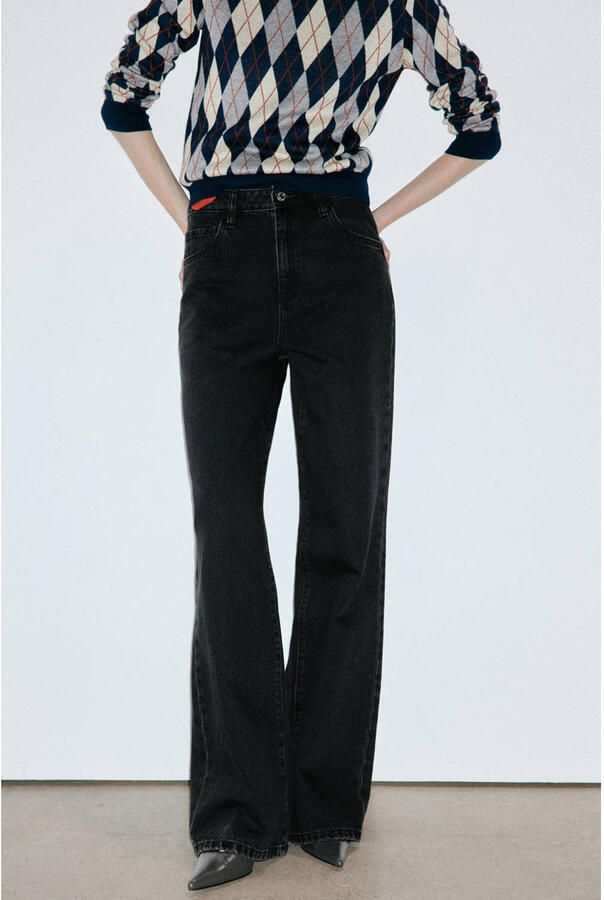 Mango regular waist wide leg jeans zwart