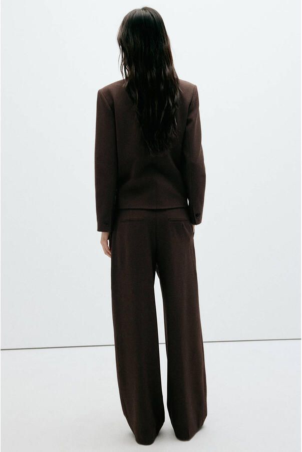 Mango regular waist wide leg pied-de-poule broek met plooien bruin - Foto 3
