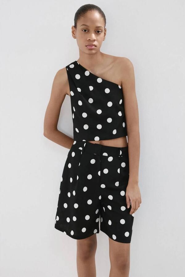 Mango regular waist bermuda short met stippen zwart