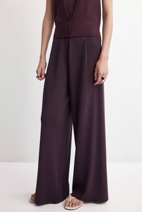Mango regular waist casual broek donkerrood fijn gebreid
