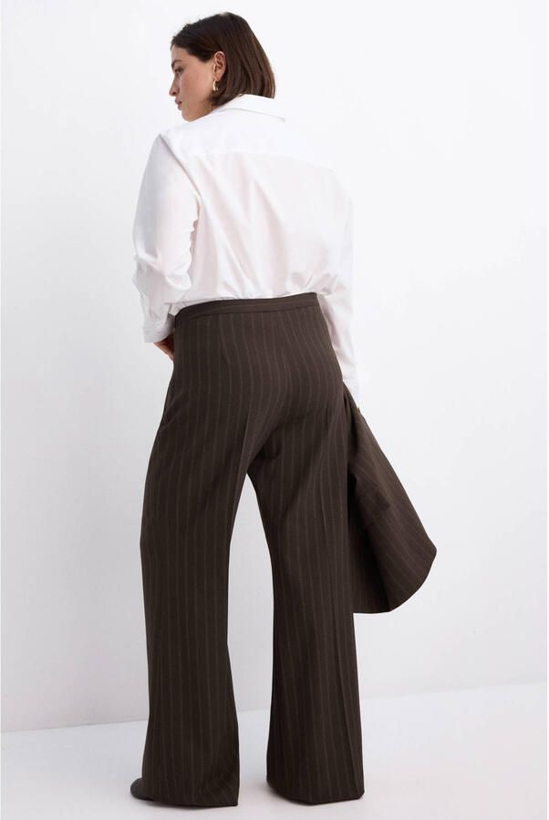 Mango regular waist flared broek met krijtstreep bruin - Foto 2
