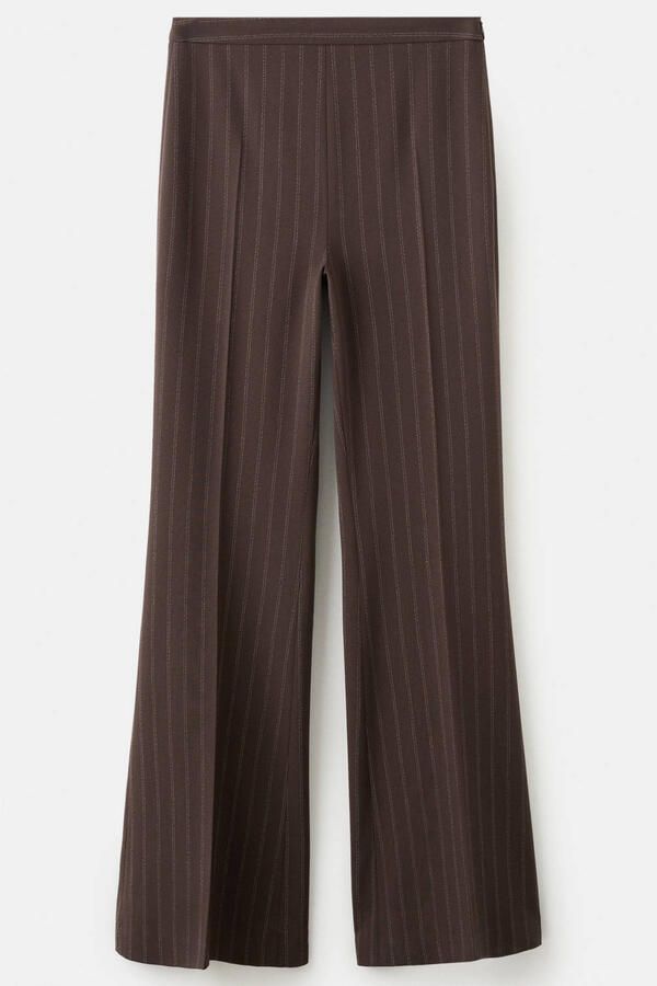 Mango regular waist flared broek met krijtstreep bruin - Foto 3