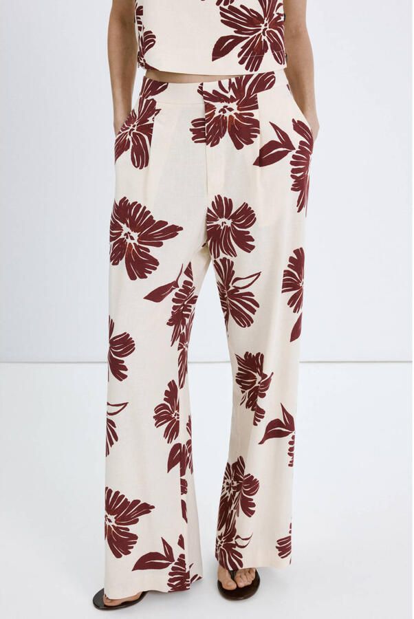 Mango regular waist gebloemde broek beige