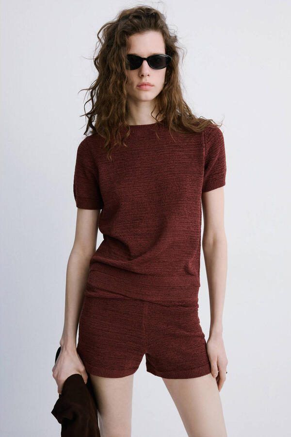 Mango regular waist sweatshort roodbruin