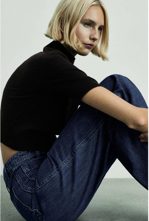 Mango regular waist wide leg jeans dark blue denim