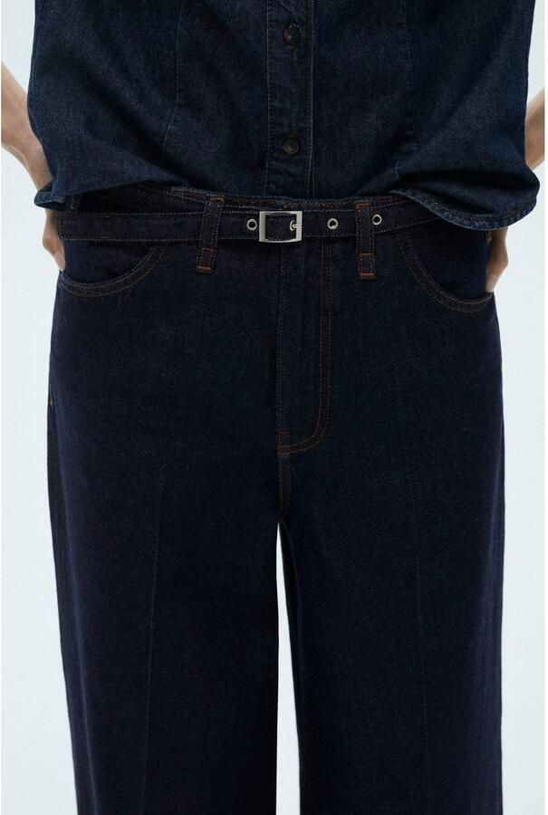 Mango regular waist wide leg jeans dark blue denim
