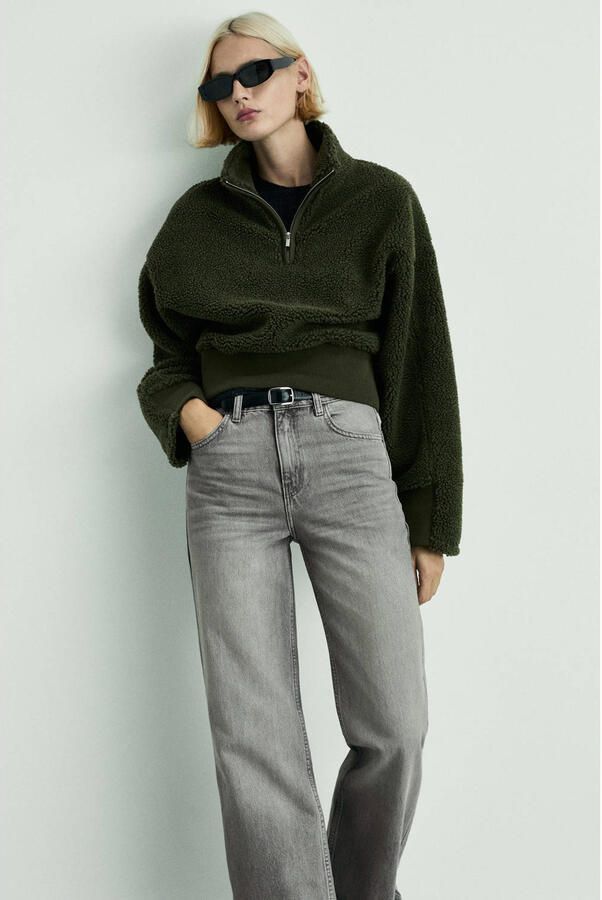 Mango regular waist wide leg jeans grey denim