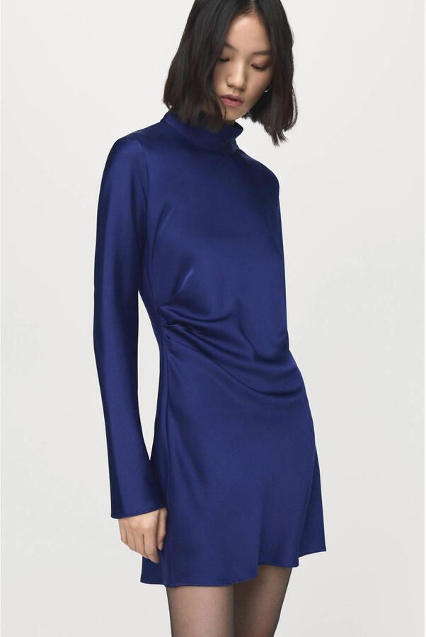 Mango satijnen A-lijn jurk donkerblauw
