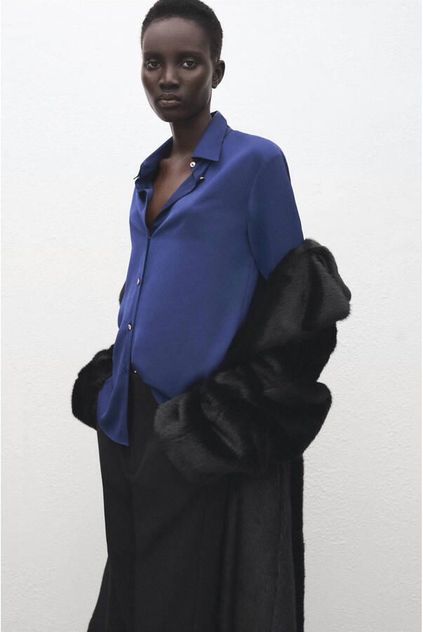 Mango satijnen blouse blauw