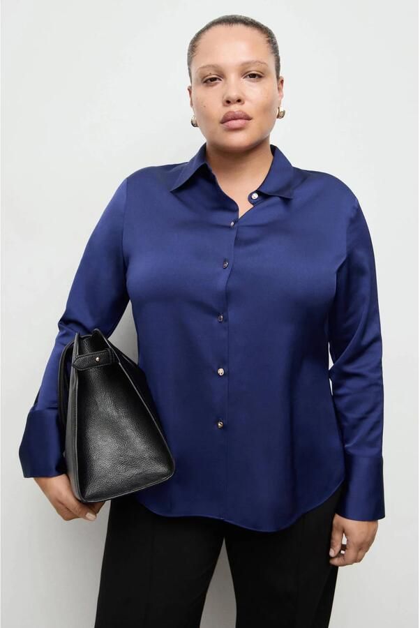 Mango satijnen blouse blauw - Foto 3