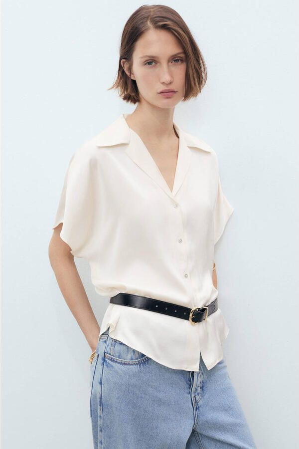 Mango satijnen blouse ecru