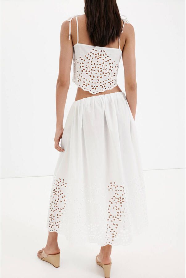 Mango satijnen broderie midi rok ecru - Foto 2