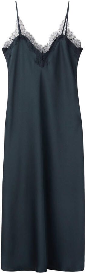 Mango satijnen jurk met kant marineblauw - Foto 3