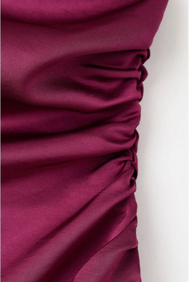Mango satijnen one shoulder jurk fuchsia - Foto 3