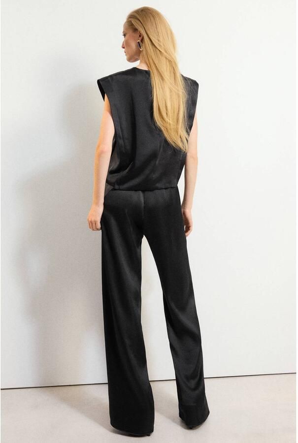 Mango satijnen straight leg broek zwart - Foto 2