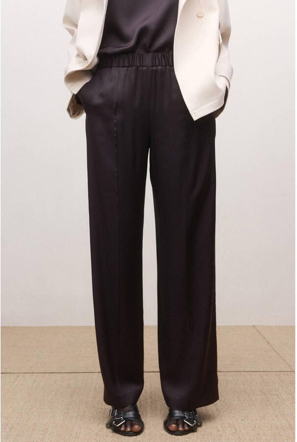 Mango satijnen straight regular waist casual broek bruin - Foto 2