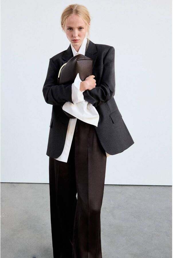Mango satijnen wide leg broek donkerbruin - Foto 2