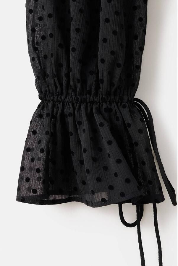 Mango semi-transparante blouse met ruches en stippen zwart - Foto 3