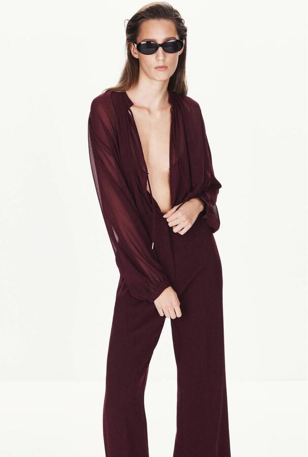 Mango semi-transparante jumpsuit met ballonmouwen donkerrood