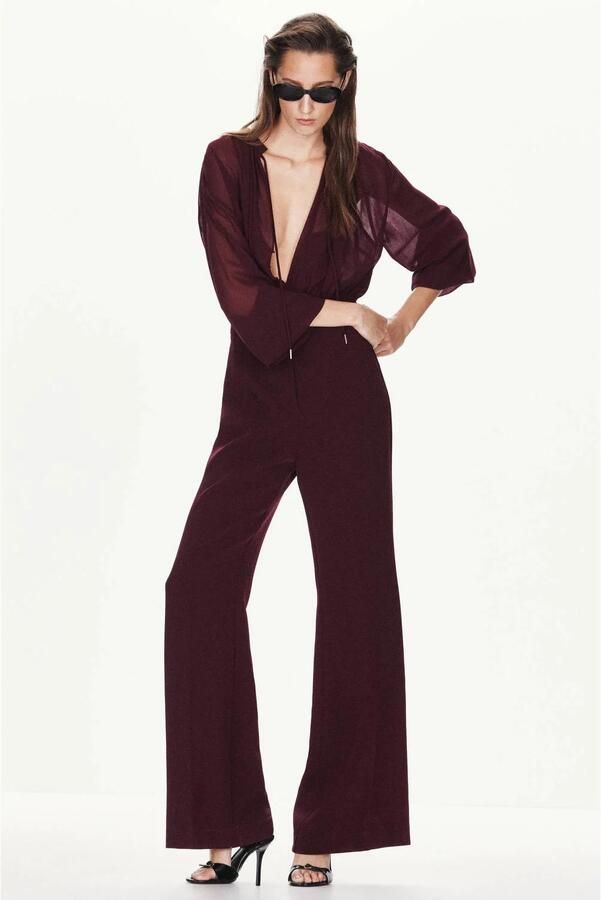 Mango semi-transparante jumpsuit met ballonmouwen donkerrood - Foto 3