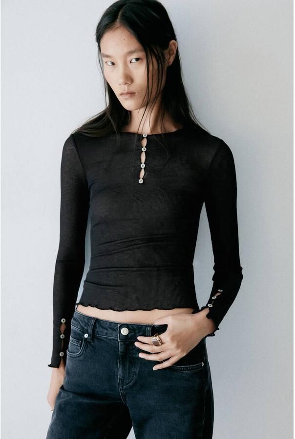 Mango semi-transparante top zwart