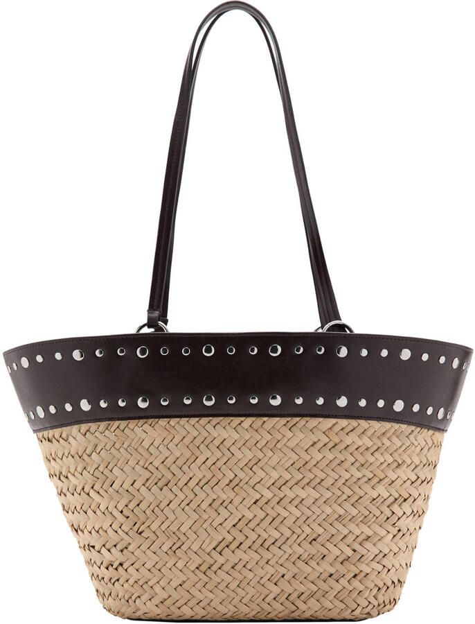 Mango shopper van raffia bruin