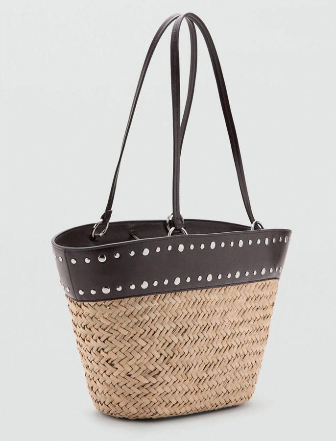 Mango shopper van raffia bruin - Foto 3