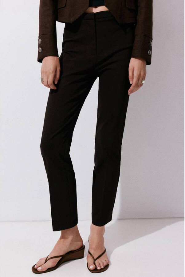 Mango slim fit broek donkerbruin