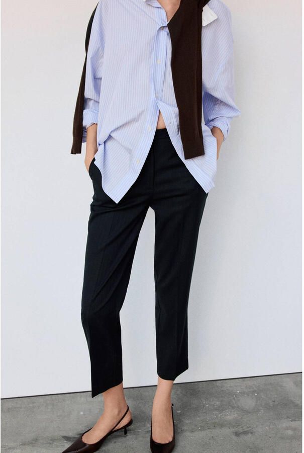 Mango slim fit broek met krijtstreep marineblauw