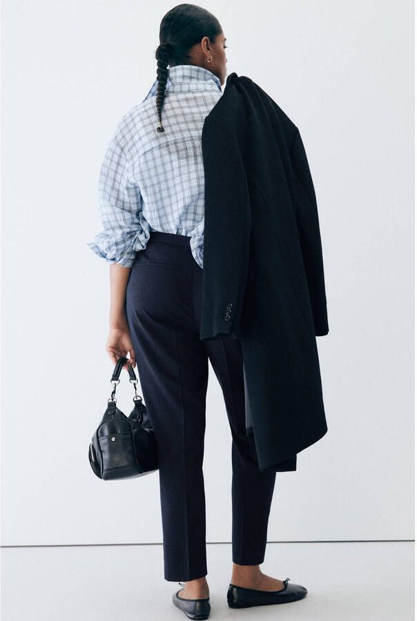 Mango slim fit broek met krijtstreep marineblauw - Foto 3
