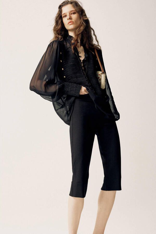Mango slim fit capribroek met split zwart
