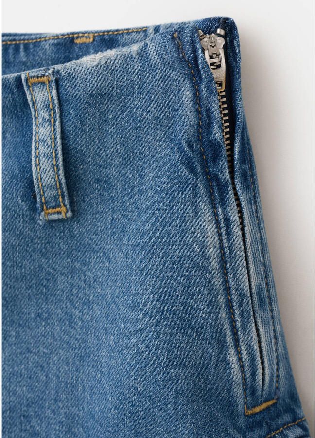 Mango slim fit short met ruches mediumblauw - Foto 2