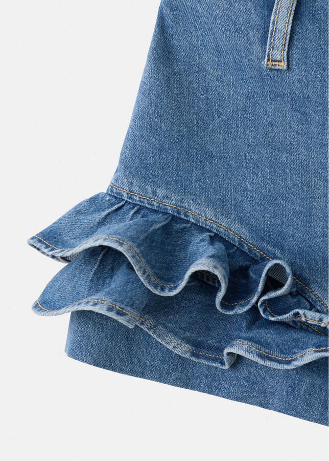 Mango slim fit short met ruches mediumblauw - Foto 3