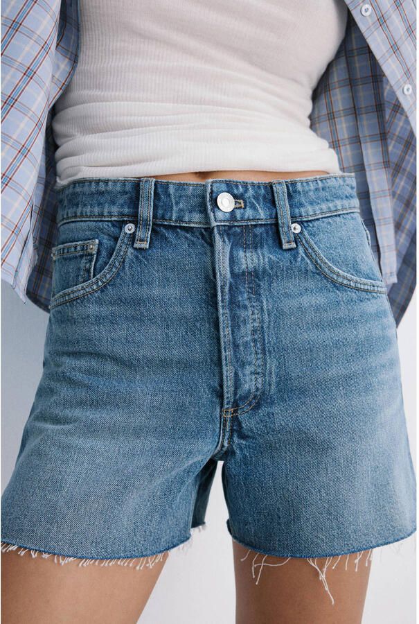 Mango slim regular waist denim short medium blue denim
