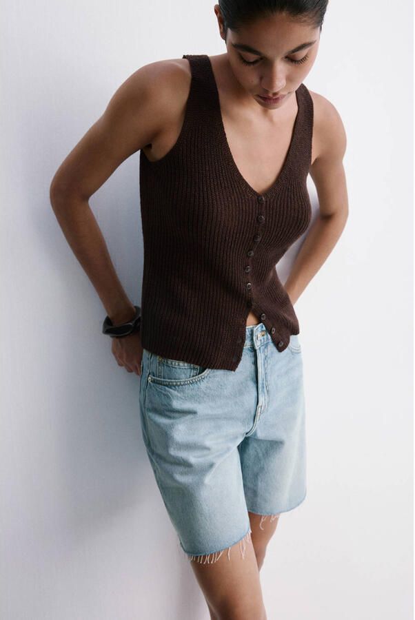 Mango slim regular waist short medium blue denim