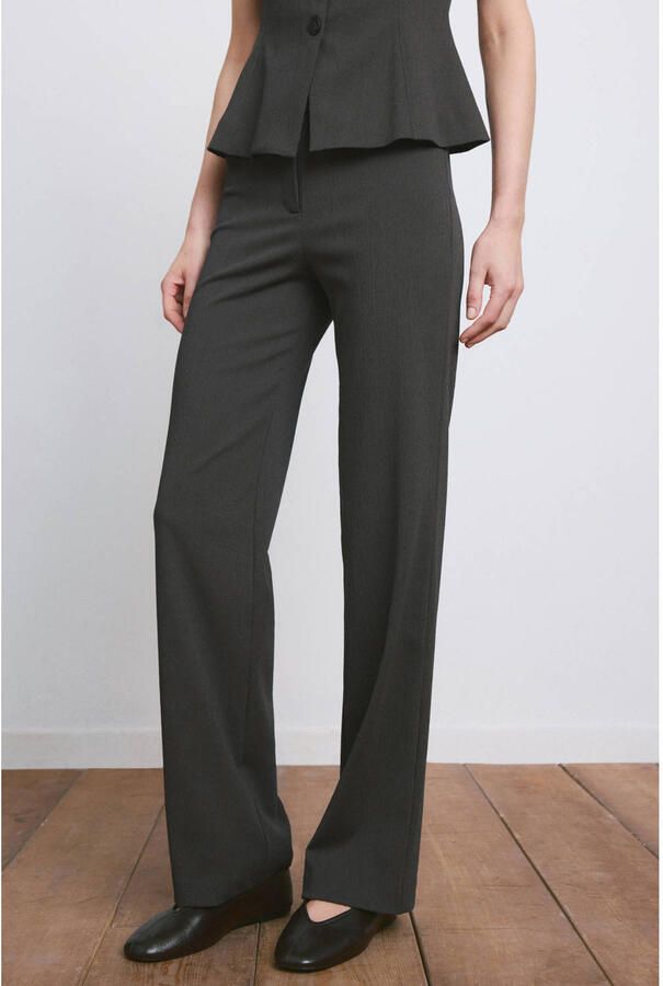 Mango straight high waist broek antraciet