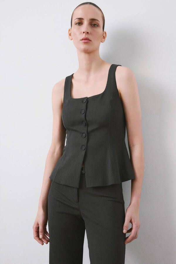 Mango straight high waist broek antraciet - Foto 3