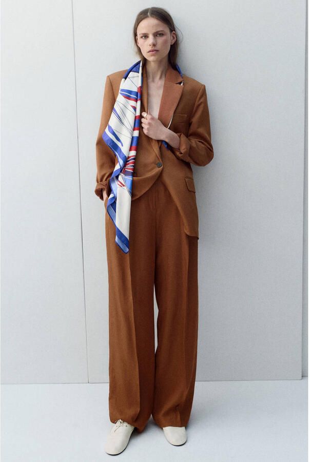 Mango straight high waist broek bruin