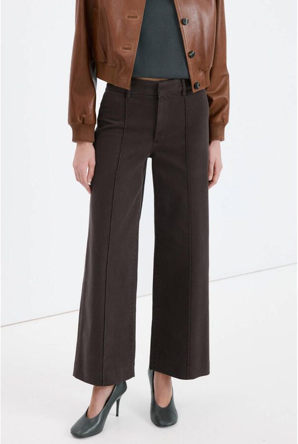 Mango straight high waist broek donkerbruin