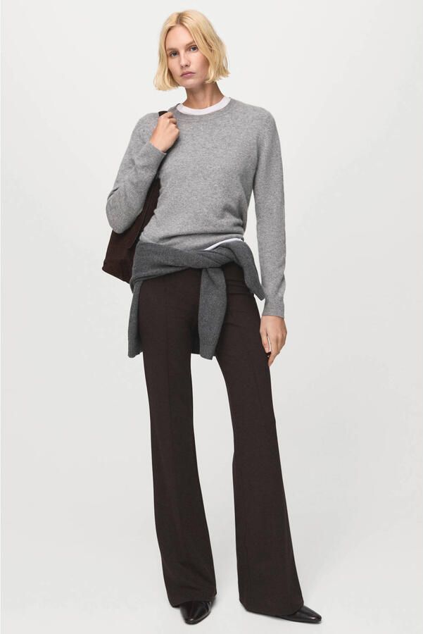 Mango straight high waist broek donkerbruin