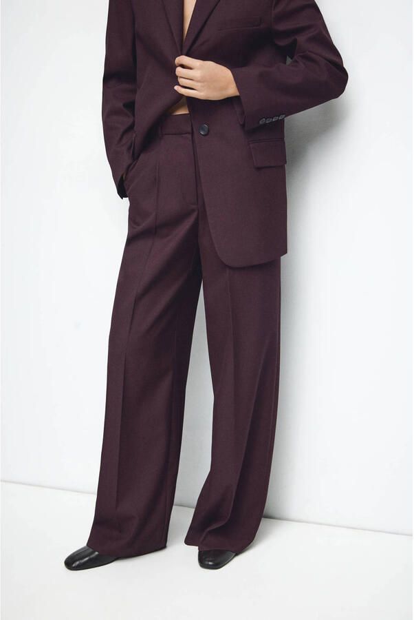 Mango straight high waist broek donkerrood