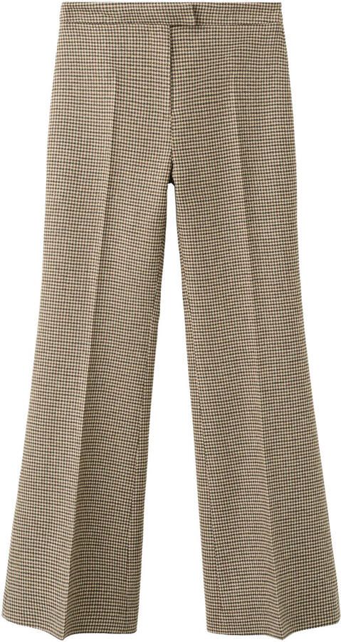 Mango straight high waist broek met pied de poule print bruin - Foto 3