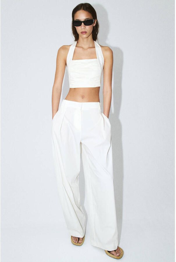 Mango straight high waist broek wit